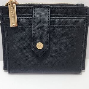 Ann Klein Small Slim Card Wallet Black Snap Closure Zipper Pocket